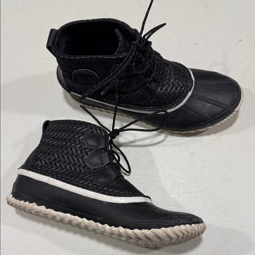 Sorel Out and About Black Sparkly Winter & Rain Boots